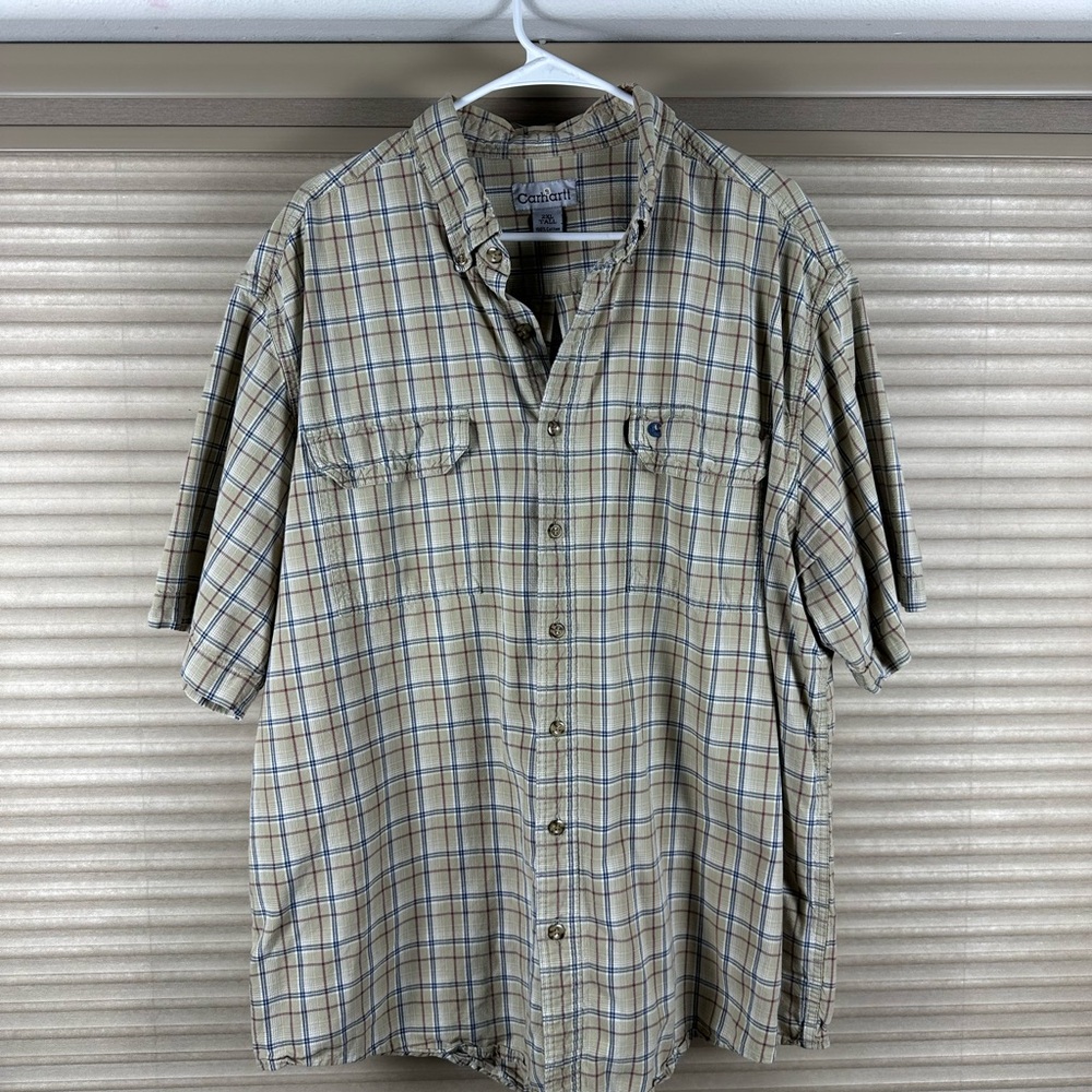 Carhartt Tan and Blue Casual Button Down Shirt